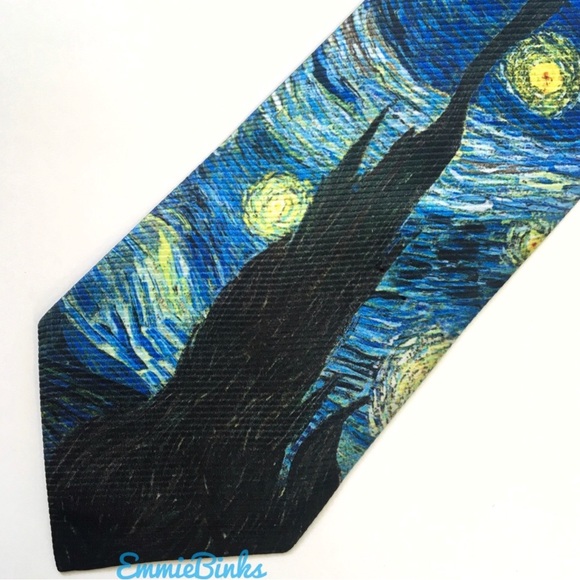 New Art Inspired Starry Night Unisex Necktie / Van Gogh Painting Neck Tie - Picture 2 of 13